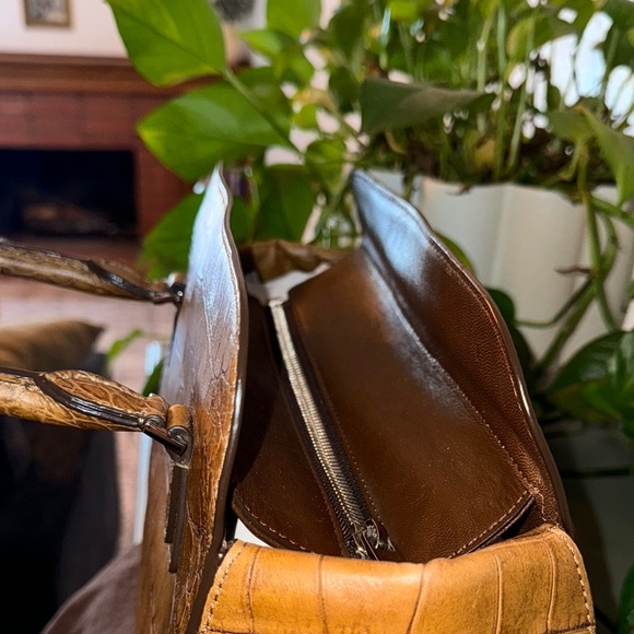 Michael Kors Brown Crocodile-Embossed Satchel Handbag - Picture 13 of 16